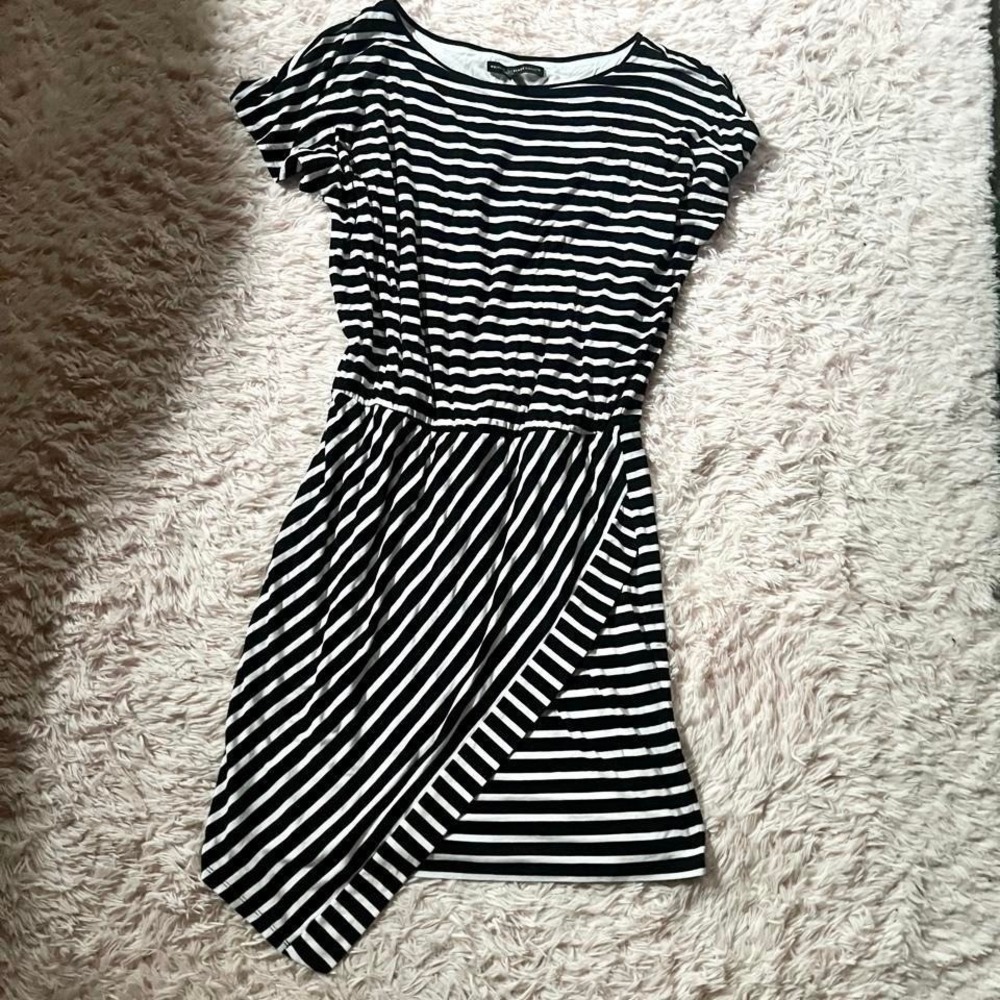 Monochrome Striped Asymetrical Office Professional Dress Womens L Teacher